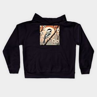 Cute Chickadee Birding in Japanese Vintage Art Kids Hoodie